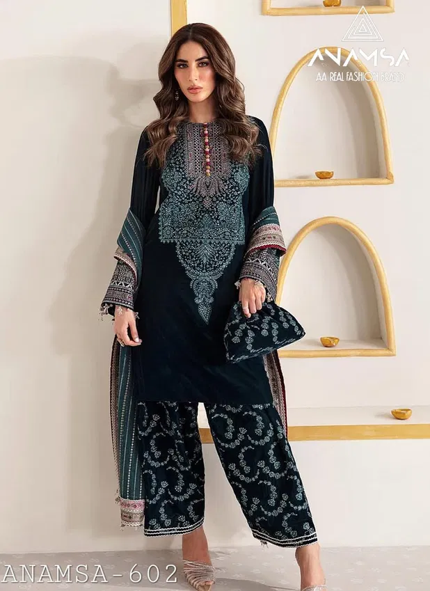 Anamsa 602 Pure Velvet Embroidery Salwar Kameez Wholesale Market In India