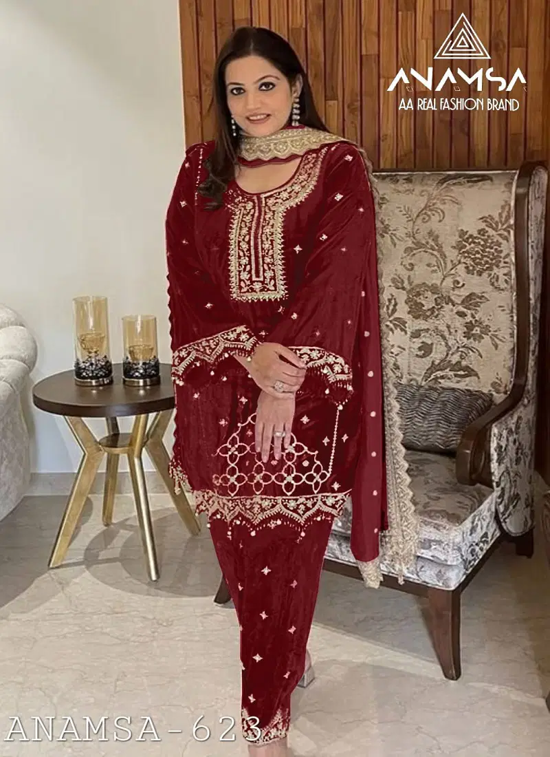 Anamsa 623 Velvet Embroidered Pakistani Suit Wholesalers In Delhi Catalog