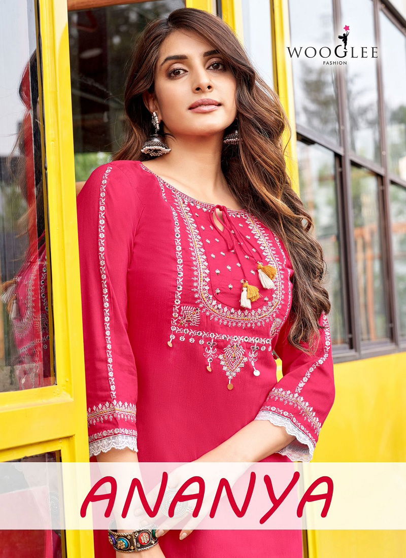 Ananya By Wooglee Rayon Thread With Handwork Designer Kurtis Suppliers In India Catalog