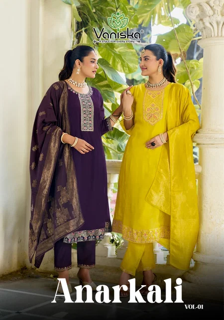 Anarkali Vol 1 By Vaniska Mal Chanderi Wholesale Kurti With Bottom Dupatta In India
