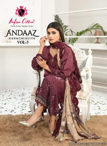 Andaaz Vol 3 By Nafisa Printed Karachi Cotton Dress Material Wholesale Market In Surat
 Catalog