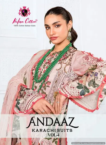 Andaaz Vol 4 By Nafisa Printed Karachi Cotton Dress Material Wholesale Price In Surat
 Catalog