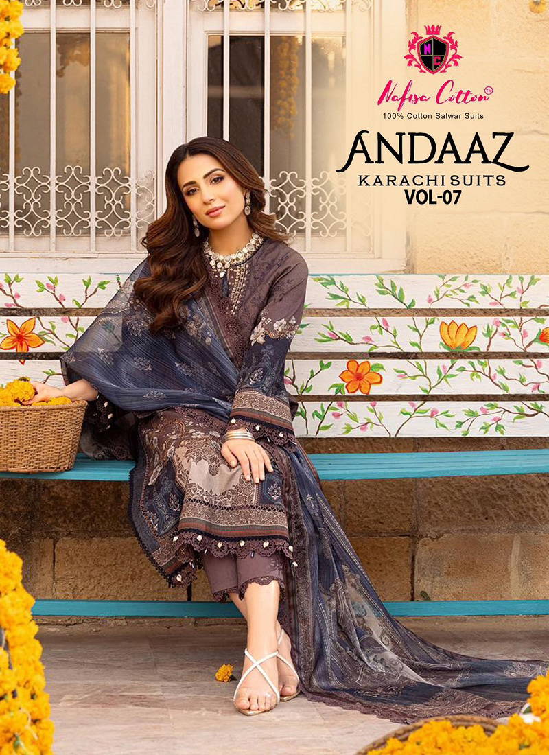 Andaaz Vol 7 By Nafisa Printed Karachi Cotton Dress Material Wholesale Online Catalog