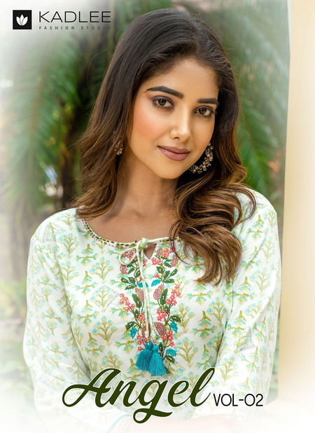 Angel Vol 2 By Kadlee Rayon Printed Designer Kurti Exporters In India Catalog