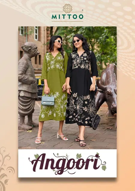 Angoori By Mittoo Rayon Thread Work Designer Kurtis Wholesale Price In Surat