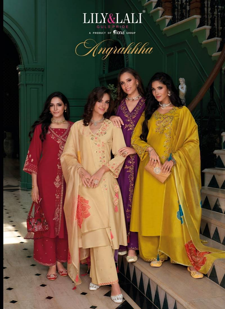 Angrakhha By Lily And Lali Roman Silk Kurti With Bottom Dupatta Wholesale Price In Surat