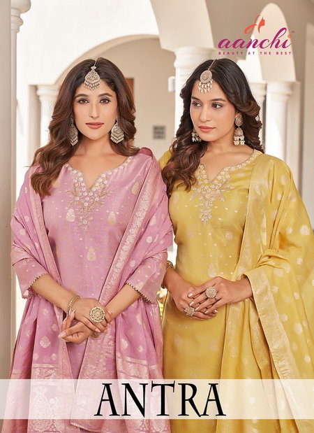 Antra By Aanchi Shimmer Jacquard Kurti With Bottom Dupatta Wholesale Price In Surat