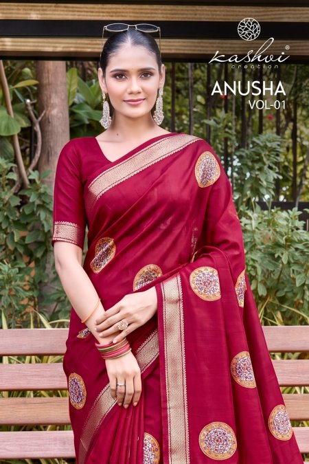 Anusha Vol 1 By Kashvi Viscose Satin With Jacquard Border Saree