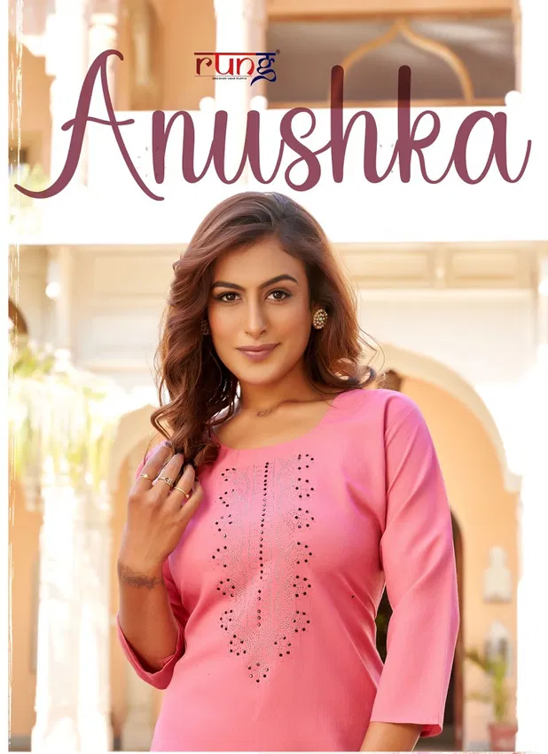 Anushka By Rung Silky Rayon Diamond Work Designer Kurtis Wholesale Price In Surat