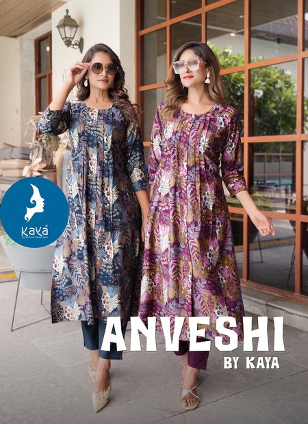 Anveshi By Kaya Vertican Printed Wholesale Kurti With Bottom In India
