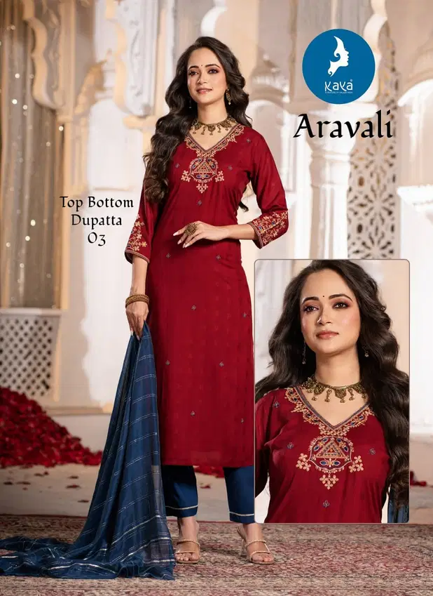 Aravali By Kaya Rayon Kurti With Bottom Dupatta Wholesale Price In Surat