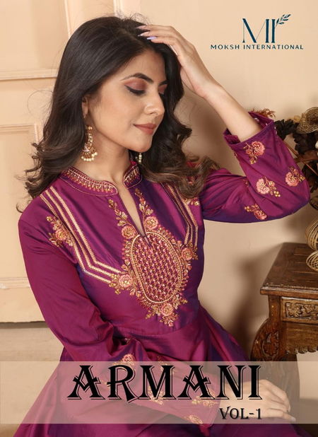 Armani Vol 1 By Moksh Triva Silk Embroidery Kurtis Manufacturers Catalog