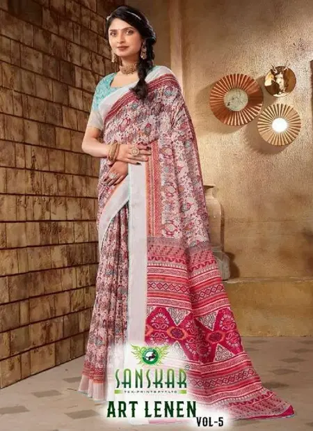 Art Lenen Vol 5 By Sanskar Fancy Soft Linen Sarees Exporters In India