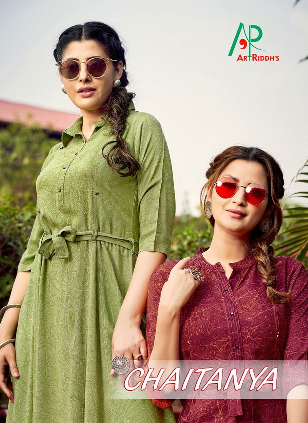 Art Riddhs Chaitanya Maxi Party Wear Style Rayon Kurti Collection
