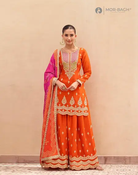 Aruna By Aashirwad Mor Bagh Chinon Silk Wholesale Readymade Suits In India