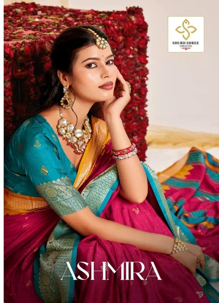 Ashmira By Shubh Shree Wedding Wear Velvet Tusser Silk Saree Online Wholesale
