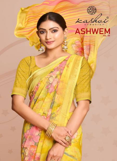 Ashwem Vol 5 By Kashvi Dull Moss Viscose Printed Daily Wear Sarees Wholesale Price In Surat Catalog