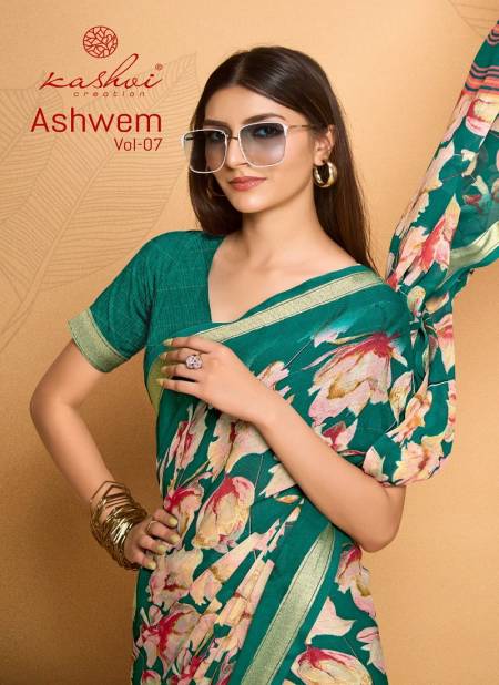 Ashwem Vol 7 By Kashvi Dull Moss Viscose Printed Daily Wear Sarees Wholesale Price In Surat
 Catalog