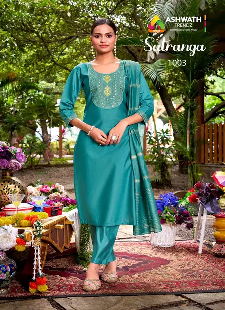 At Satranga Gadhwal Embroidery Kurti With Bottom Dupatta Online Wholesale