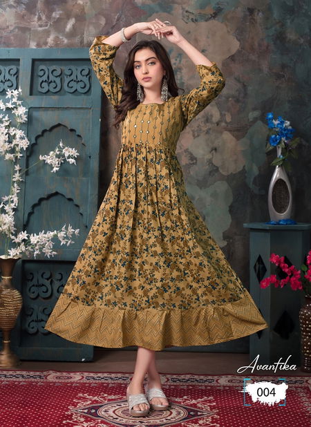 Avantika By Trendy 001 To 010Long Flair Anarkali  Kurtis Exporters In India
 Catalog