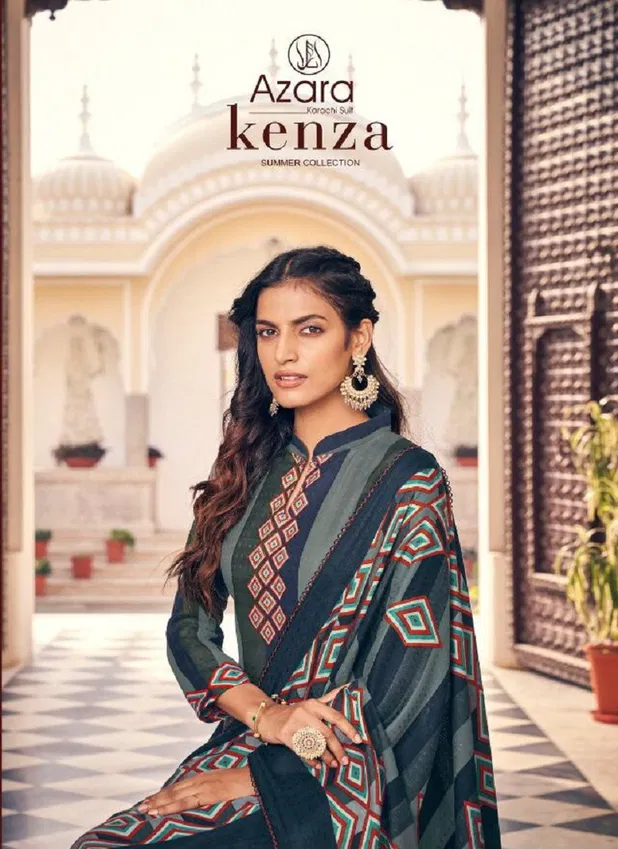 Azara Kenza Latest Pure cambric cotton designer prints with Swarovski work Top With Four Side Dupatta Dress Material Collection
