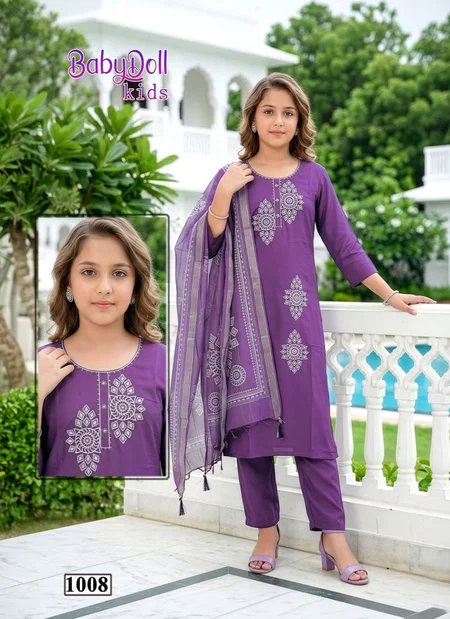 Baby Doll Kids Vol 5 Roman Silk Sequence Work Kurti Set