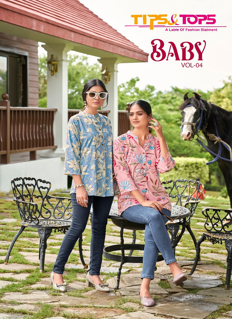 Baby Vol 4 Tips And Tops Rayon Printed Western Ladies Tops Wholesale Market In Surat
 Catalog