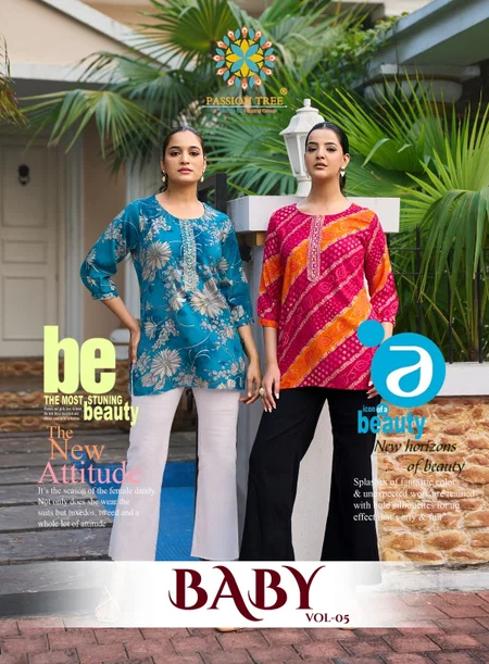 Baby Vol 5 By Passion Tree Rayon Printed Surat Short Ladies Top Wholesale Market
