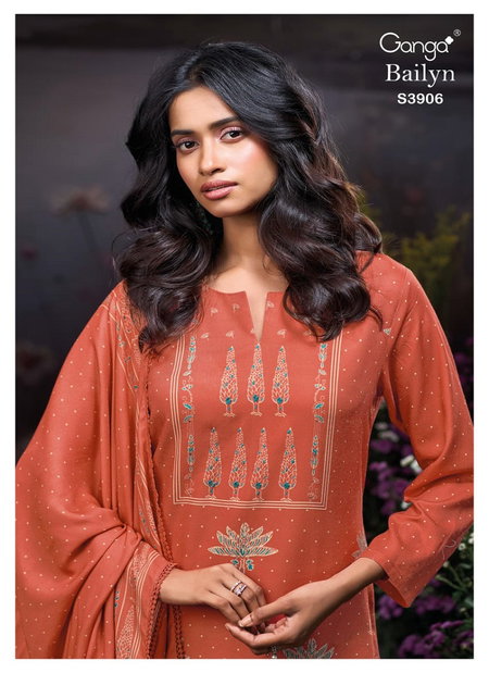 Bailyn 3906 By Ganga Wool Pashmina Dress Material Exporters In India