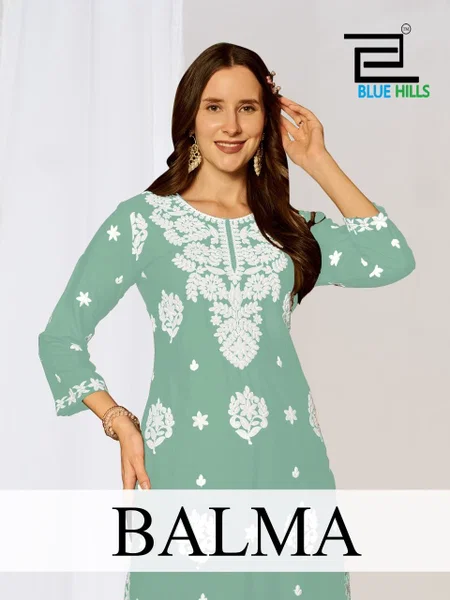 Balma By Blue Hills Rayon Thread Work Kurti With Bottom
