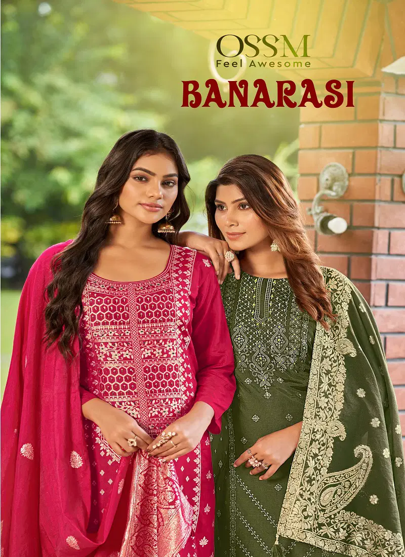 Banarasi By Ossm Viscose Dola Silk Designer Kurti With Bottom Dupatta Wholesale Online Catalog