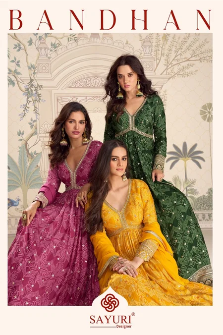 Bandhan By Sayuri Chinon Silk Embroidery Gown With Dupatta Suppliers In India