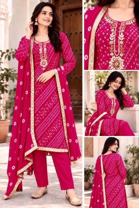 Festival Vol 1 Bandhej Rayon Kurti With Bottom Dupatta