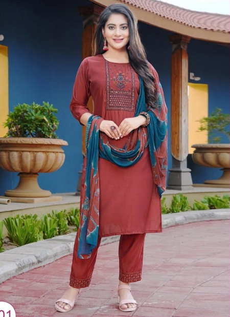 Elegant Navy Blue Roman Silk Designer Function Wear Roman Silk Readymade Suit With Navy Blue Roman Silk main image 1