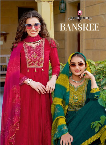 Bansree By Rangoon Long Silk Embroidery Kurtis With Bottom Dupatta Wholesalers In Delhi Catalog