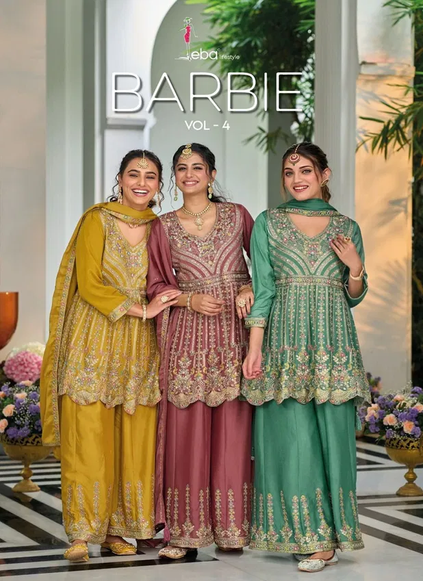 Barbie Vol 4 By Eba Chinon Embroidery Readymade Suits Wholesale In India