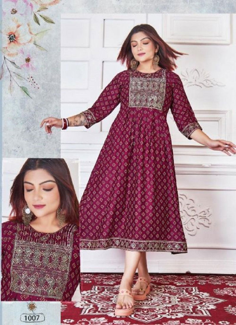 Beauty Flea 1 Rayon Printed Wholesale Long Anarkali Kurti Collection