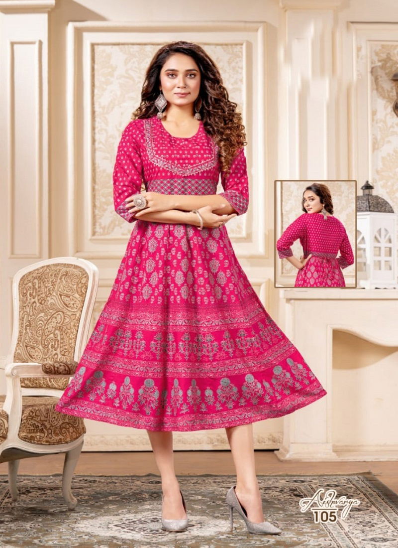 Beauty Queen Aishwarya Fancy Ethnic Wear Rayon Anarkali Kurti Collection Catalog