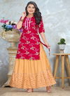 Beauty Queen Garima Latest Fancy Wear Rayon Printed Kurti With Skirt Collection