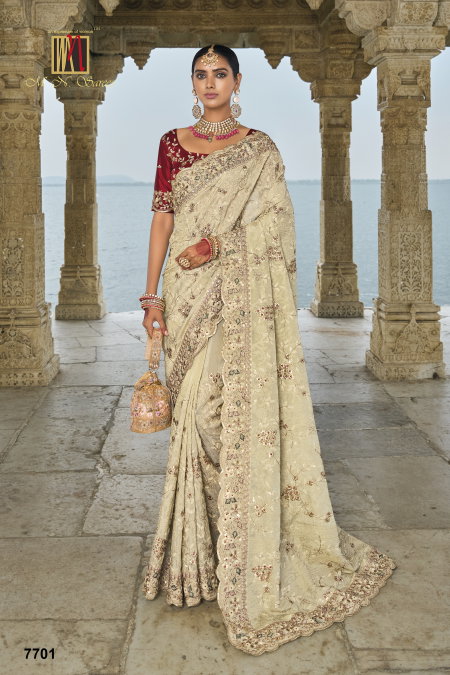 Beige Colour Shahi Poshak Vol 2 By M.N Designer Bridal Saree 7701