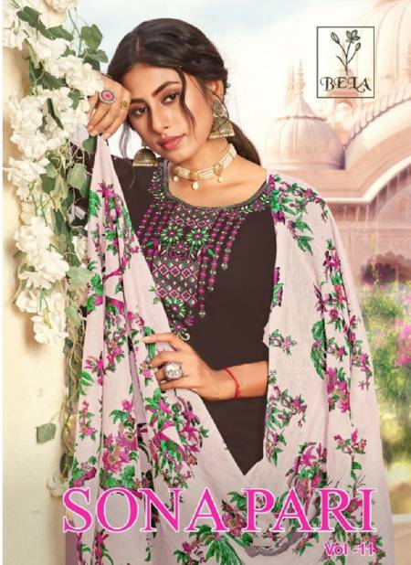 Bela Sona Pari 11 Latest Designer Festive Wear Cotton With Embroidery Work Top With Bottom And fancy Print Dupatta Dress Material Collection
 Catalog