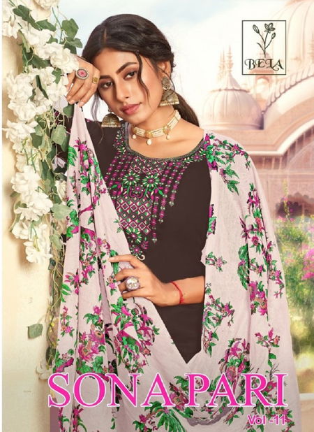 Bela Sona Pari 11 Latest Designer Festive Wear Cotton With Embroidery Work Top With Bottom And fancy Print Dupatta Dress Material Collection
 Catalog