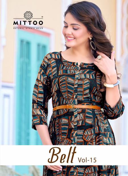 Belt Vol 15 By Mittoo Rayon Printed Party Wear Kurtis Wholesale Shop In Surat Catalog