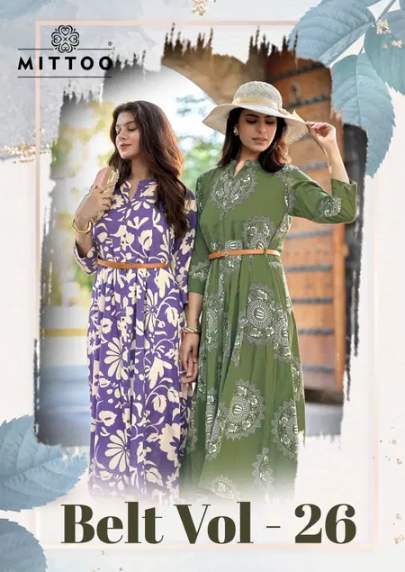 Belt Vol 26 By Mittoo Rayon Printed Casual Wear Designer Kurtis 