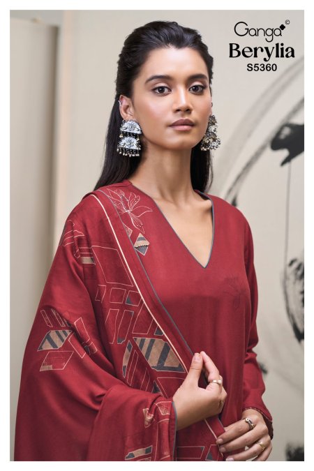 Berylia 5360 By Ganga Wool Pashmina Printed Dress Material