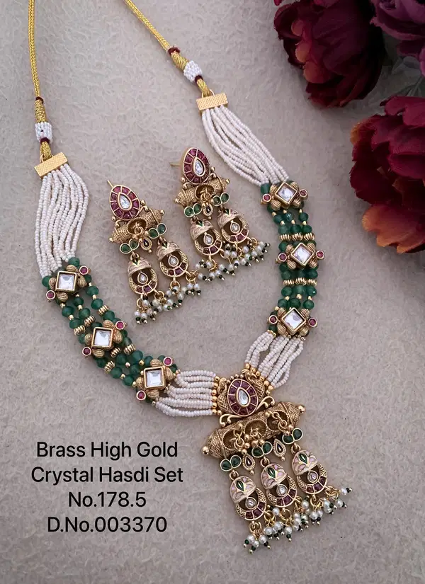 BH 3370 Wedding Wear Brass High Gold Crystal Hasadi Set Wholesale Online
