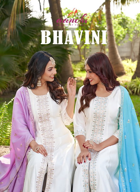 Bhavini By Aanchi Roman Silk Flair Wholesale Kurti With Bottom Dupatta In India