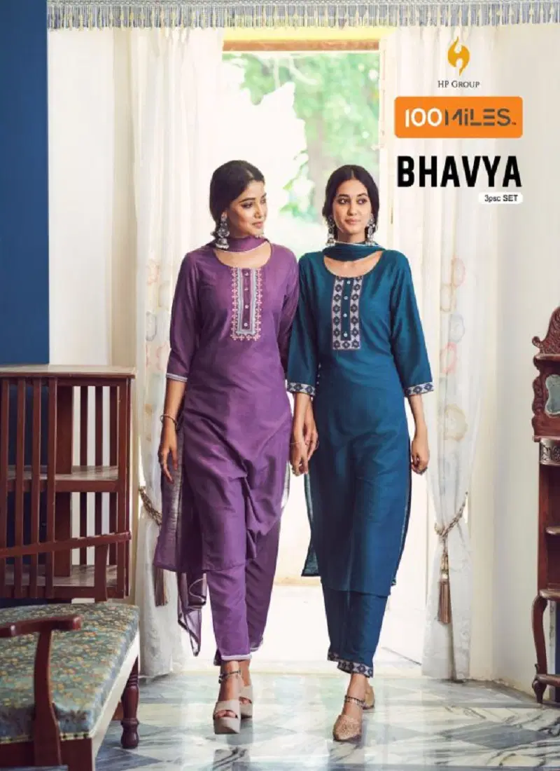 Bhavya 100Miles Cotton Blend Embroidery Readymade Suits Wholesale Price In India Catalog