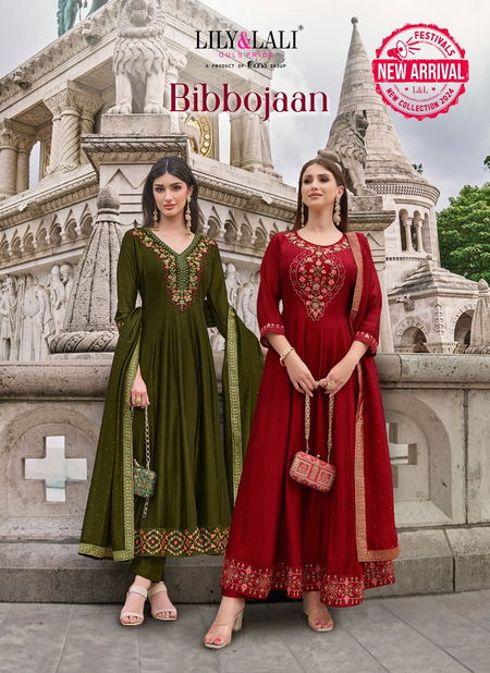 Bibbojaan By Lily And Lali Vichitra Silk Anarkali Style Readymade Suits Wholesale Shop In Surat Catalog