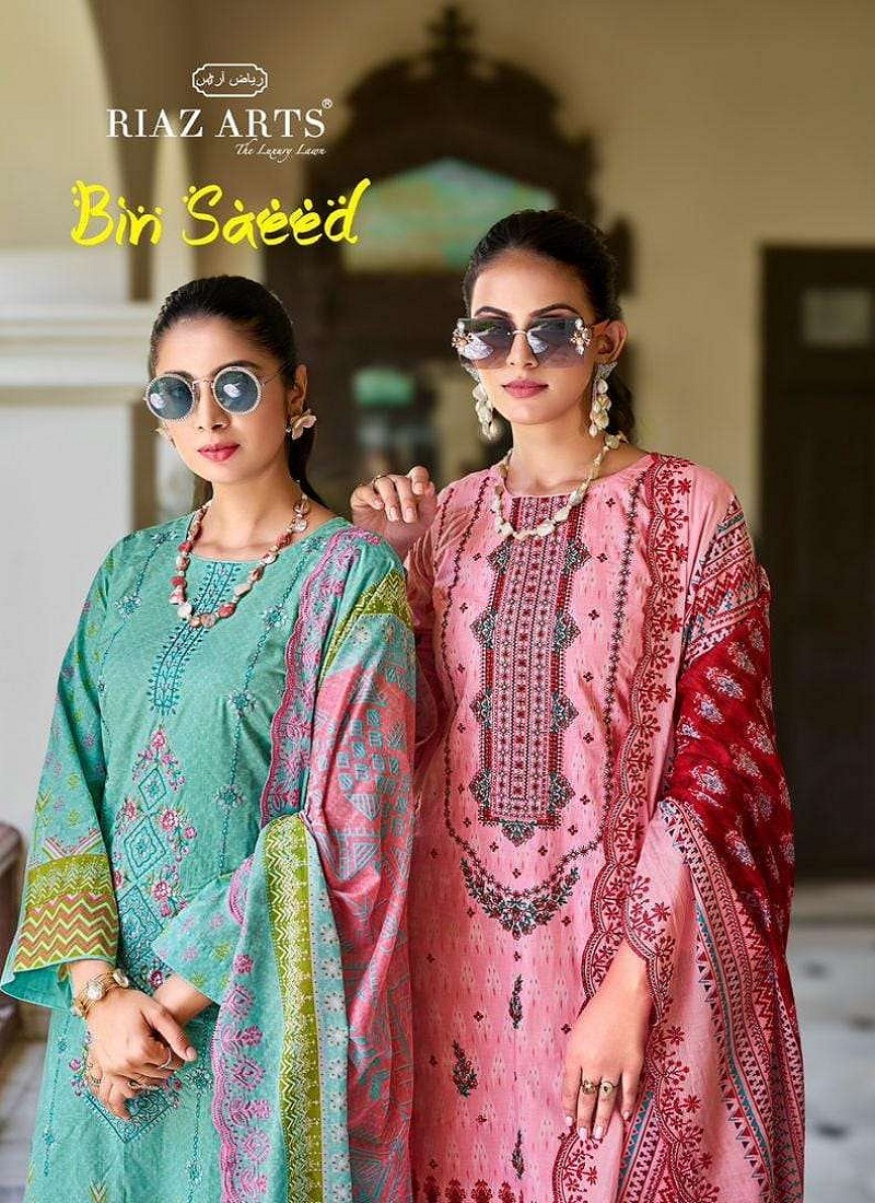 Bin Saeed 9001 To 9008 By Riaz Arts Pure Cotton Dress Material Orders In India